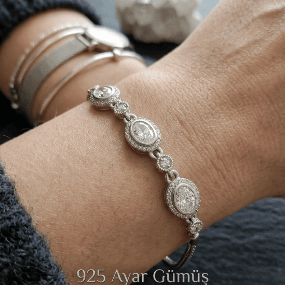 Oval taşli gümüş bileklik - Görsel 2