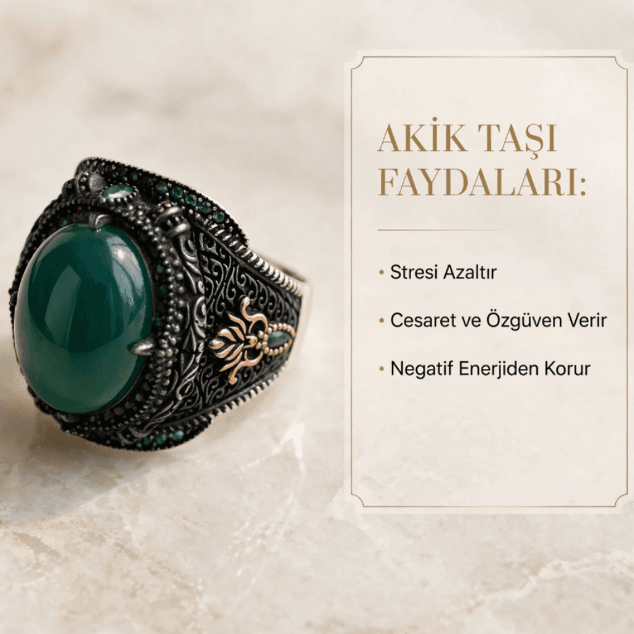 Akik taşlı erkek yüzük - Görsel 2