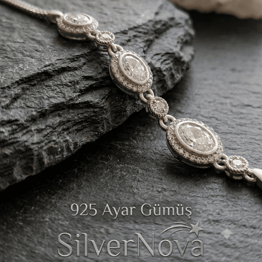 Oval taşli gümüş bileklik - Görsel 3